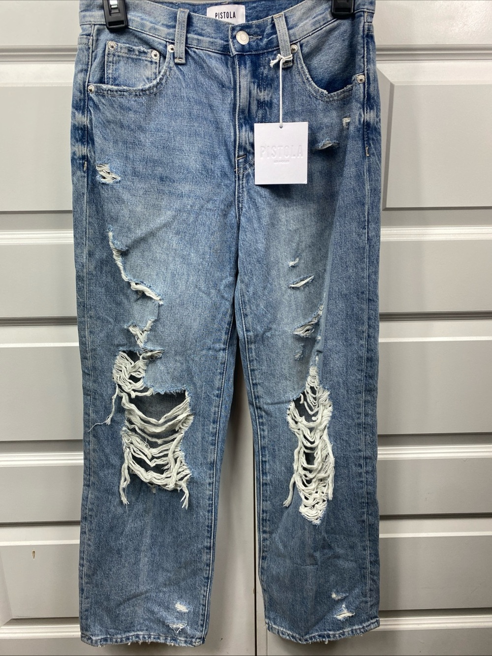 Pistola Bobbie Ankle High Rise Wide Leg Ankle Jeans Destroyed 24x27 Distressed